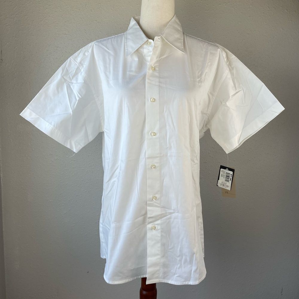 NWT PX Clothing White Button Down Short Sleeve Shirt Size L